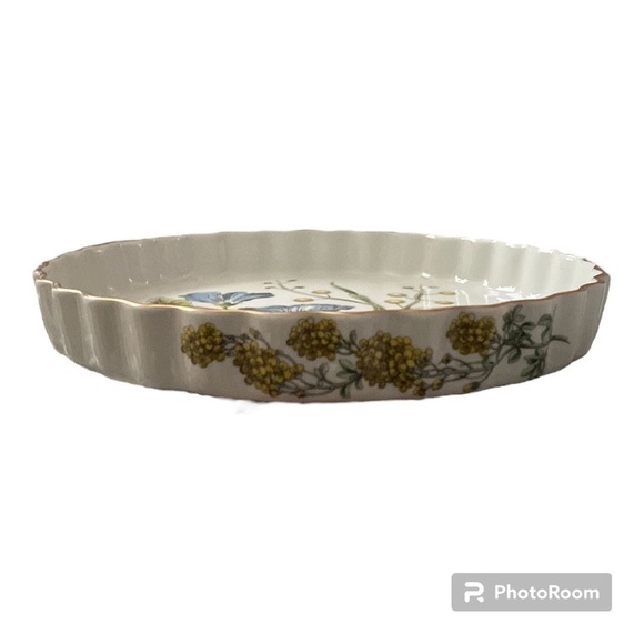 Spode Stafford Flowers Sida & Acacia Quiche Flan Pie Dish Gold Rim England - Picture 2 of 6